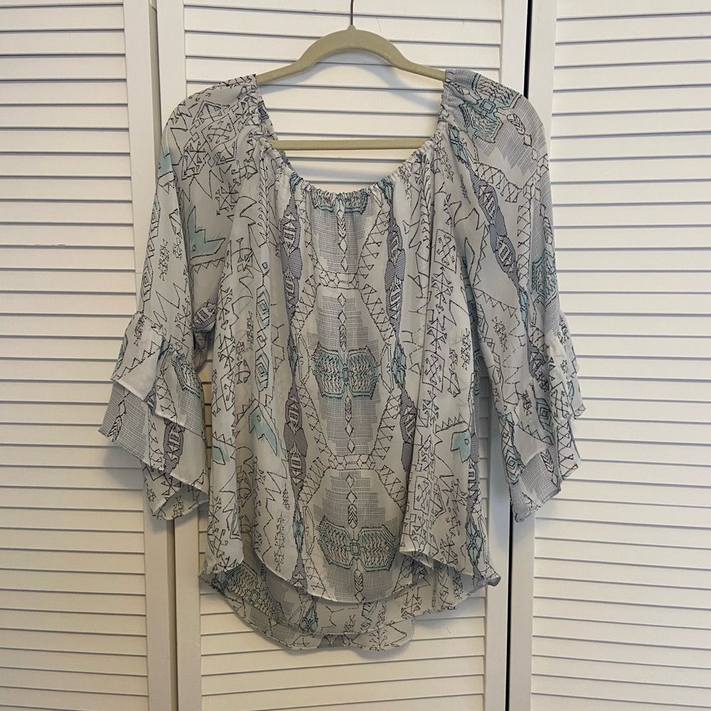 PARKER off the shoulder blouse/shirt with ruffle sleeves